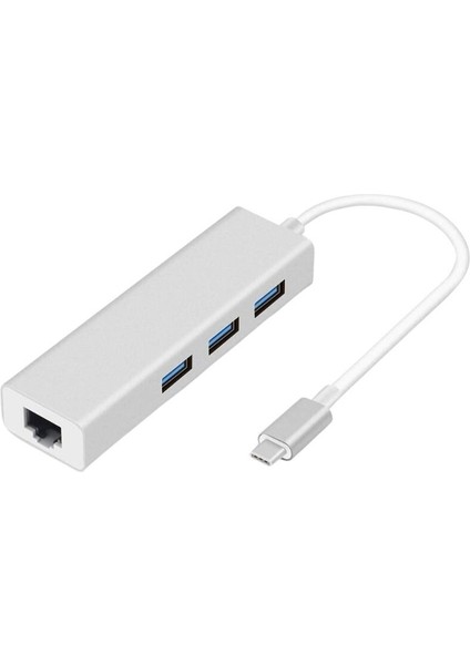 Type-C Hub 3 Port USB 3.0 Çoklayıcı + 1000 Mpbs Ethernet Çevirici