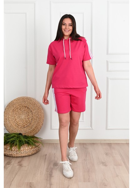 Kadın Çizgi Detaylı Büyük Beden Şortlu Takım 3768-23 indirimleri