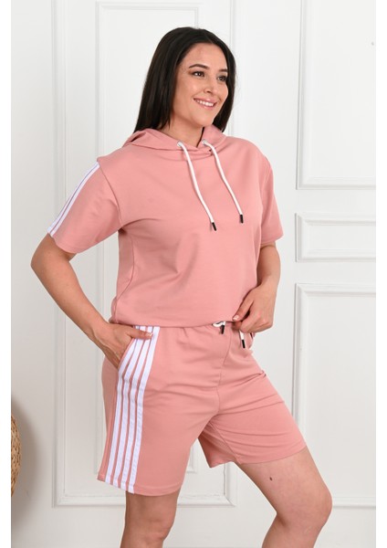 Kadın Çizgi Detaylı Büyük Beden Şortlu Takım 3768-23 fiyatları