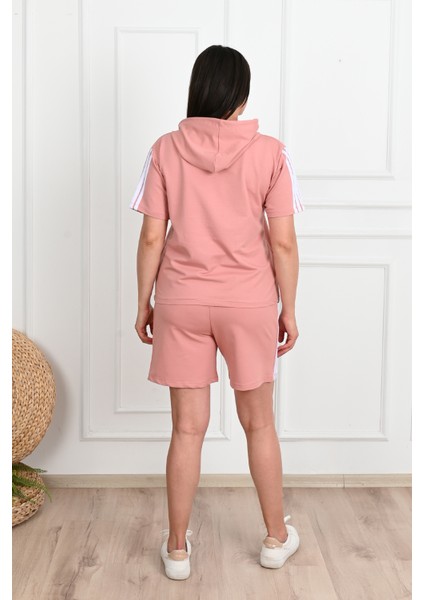 Kadın Çizgi Detaylı Büyük Beden Şortlu Takım 3768-23 modelleri
