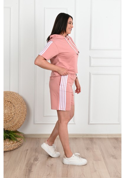 Kadın Çizgi Detaylı Büyük Beden Şortlu Takım 3768-23 fırsatları