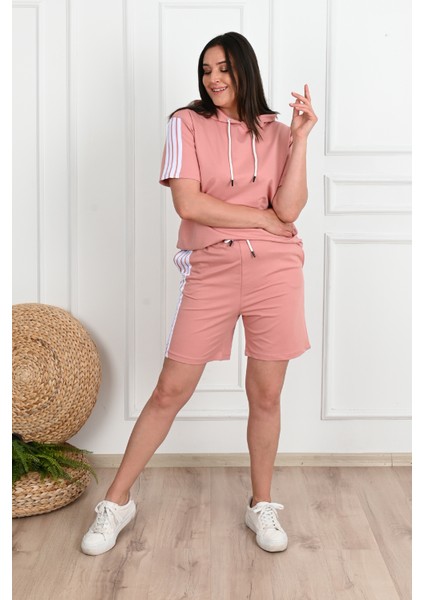 Kadın Çizgi Detaylı Büyük Beden Şortlu Takım 3768-23 indirimleri
