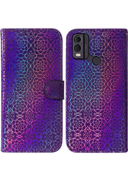 Nokia C22 Glitter Renkli Cüzdan Kılıf Premium Pu Deri Kart (Yurt Dışından)