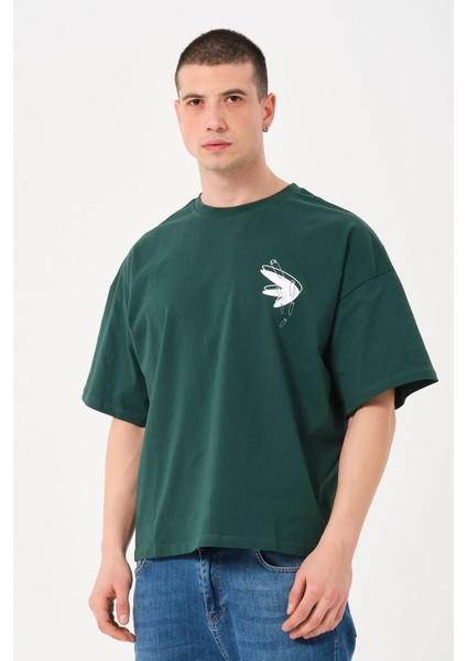 Erkek Bisiklet Yaka Baskılı Oversize T-Shirt fırsatları