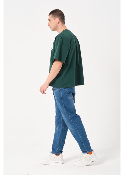 Erkek Bisiklet Yaka Baskılı Oversize T-Shirt indirimleri