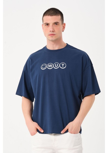 Erkek Bisiklet Yaka Logo Detaylı Oversize T-Shirt