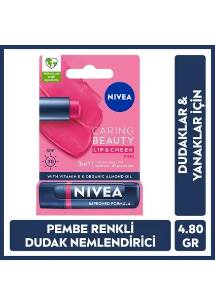 Renkli Dudak Bakım Kremı,Pembe,4,8gr,Nemlendırme,Spf30,Doğal Yağlar,E Vitamini,Dudak Ve Yanak Için