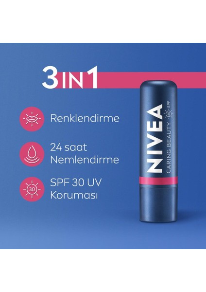 Renkli Dudak Bakım Kremı,Pembe,4,8gr,Nemlendırme,Spf30,Doğal Yağlar,E Vitamini,Dudak Ve Yanak Için