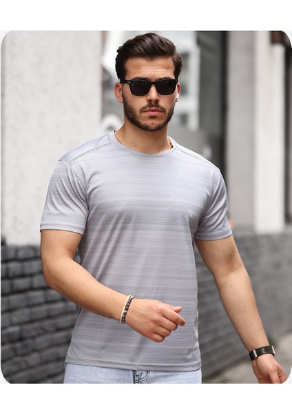 Mens Style Reflektör Şeritli Çizgili Spor T-Shirt