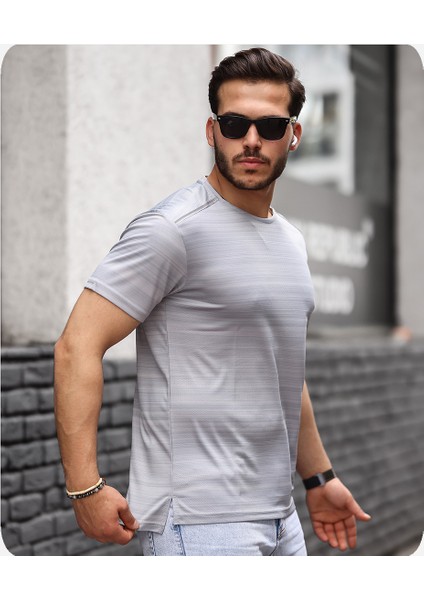 Mens Style Reflektör Şeritli Çizgili Spor T-Shirt