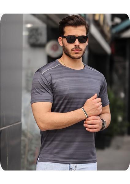 Mens Style Reflektör Şeritli Çizgili Spor T-Shirt