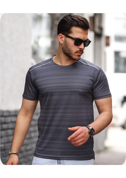 Mens Style Reflektör Şeritli Çizgili Spor T-Shirt