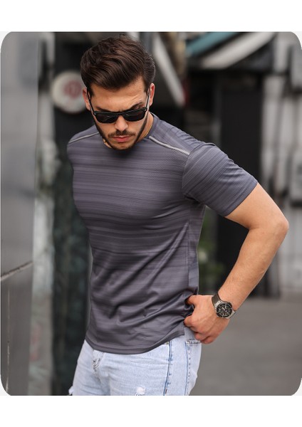 Mens Style Reflektör Şeritli Çizgili Spor T-Shirt