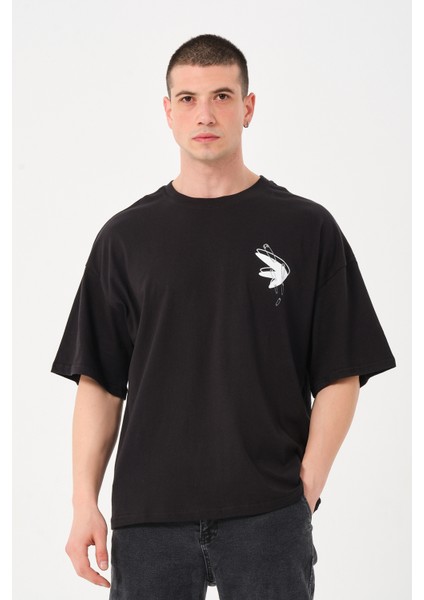 Erkek Bisiklet Yaka Baskılı Oversize T-Shirt fiyatları