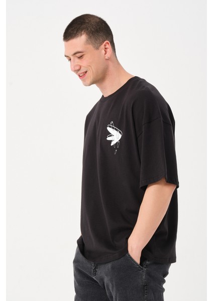 Erkek Bisiklet Yaka Baskılı Oversize T-Shirt modelleri