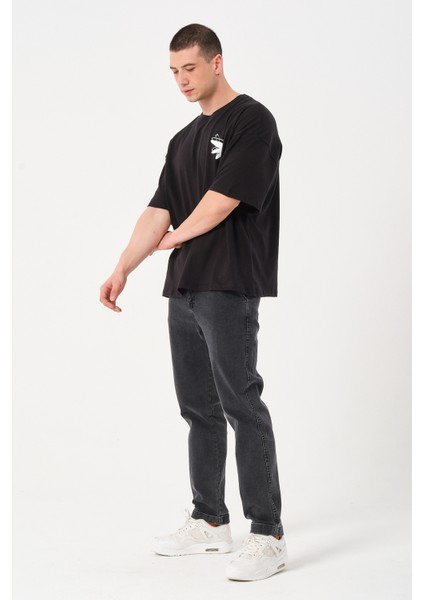 Erkek Bisiklet Yaka Baskılı Oversize T-Shirt fırsatları