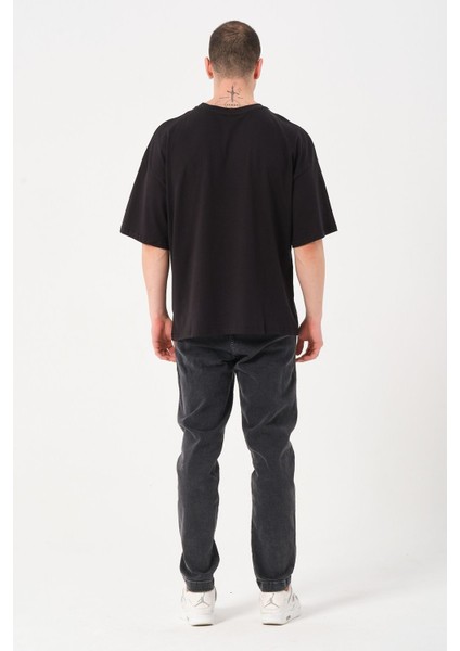Erkek Bisiklet Yaka Baskılı Oversize T-Shirt indirimleri