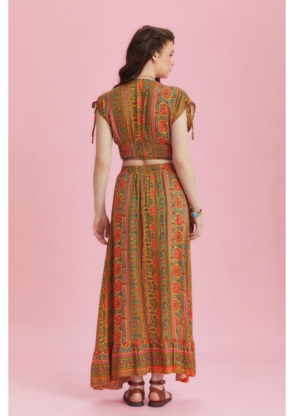 Derin Ön Yırtmaçlı Fırfırlı Uzun Çingene Etek indirimleri