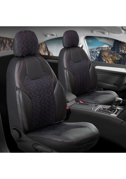 Fiat Egea Cross Deri Detaylı Süet Kumaş Ön Arka Set Oto Koltuk Kılıfı Siyah Lotus Sc