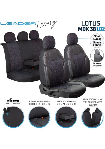 Fiat Egea Cross Deri Detaylı Süet Kumaş Ön Arka Set Oto Koltuk Kılıfı Siyah Lotus Sc