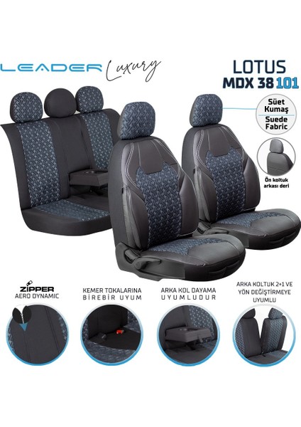 Land Rover Freelander Deri Detaylı Süet Kumaş Ön Arka Set Oto Koltuk Kılıfı Siyah Beyaz Lotus Sc