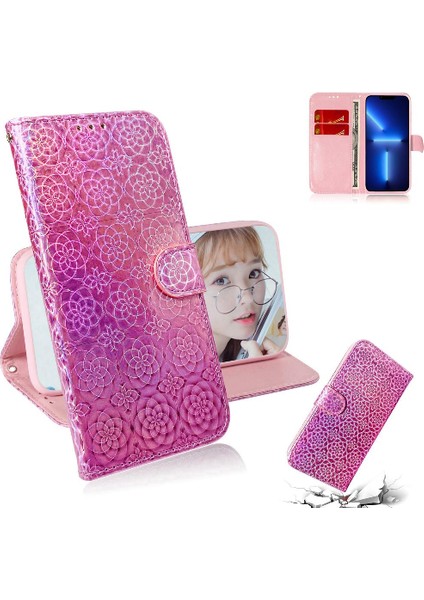 IPhone 15 Için Kılıf Pro Standı Tutucu Kart Yuvası Glitter Renkli Cüzdan Pu (Yurt Dışından)