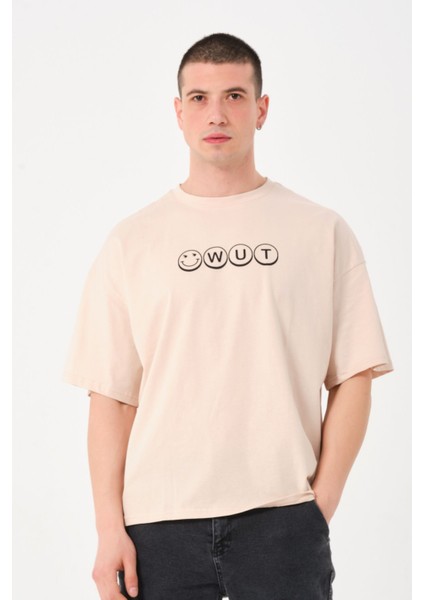 Erkek Bisiklet Yaka Logo Detaylı Oversize T-Shirt