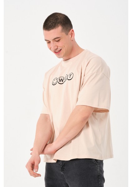 Erkek Bisiklet Yaka Logo Detaylı Oversize T-Shirt modelleri