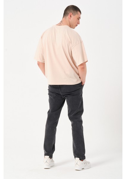 Erkek Bisiklet Yaka Logo Detaylı Oversize T-Shirt indirimleri