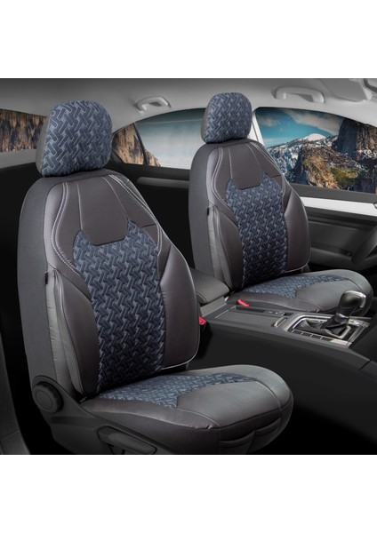 fiat Stilo Deri Detaylı Süet Kumaş Ön Arka Set Oto Koltuk Kılıfı Siyah Beyaz Lotus Sc