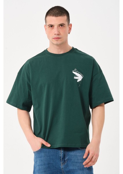 Erkek Bisiklet Yaka Baskılı Oversize T-Shirt modelleri