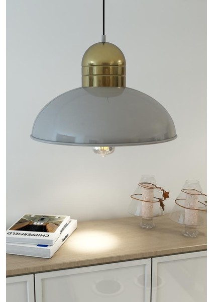 Cupola Gri Gold Metal Avize, Retro Salon Avize, Mutfak Avize, Sarkıt Aydıtlanma, Salon Avizesi