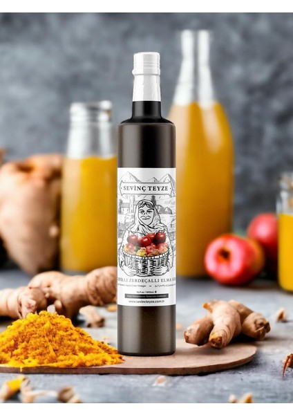 Doğal Fermantasyon Zerdeçallı-Zencefilli Elma Sirkesi, Zingiber-Tumeric Apple 500ML.