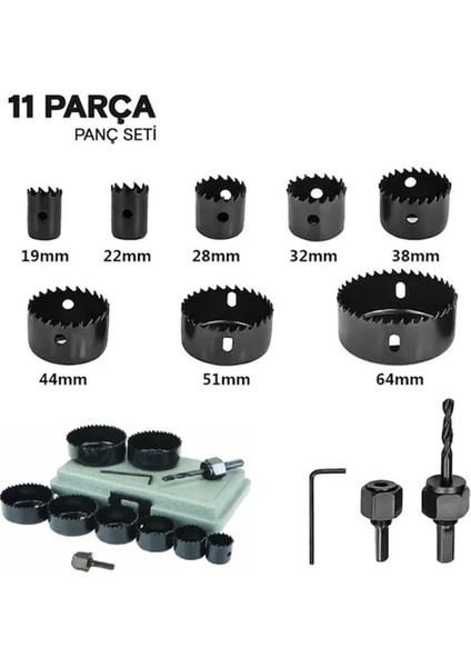 KP-2111 Buat Açma Seti 11 Parça 19-64 mm Delik Açma Testeresi