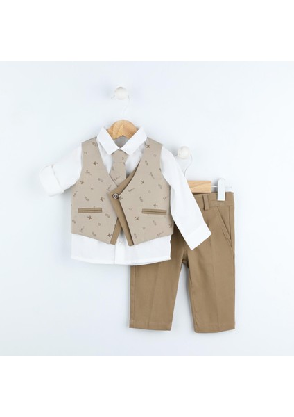 Babyhola 4'lü Kravatlı Yelek Gömlek Pantolon Erkek Bebek Çocuk Bayramlık Alt Üst Takım Elbise 15061