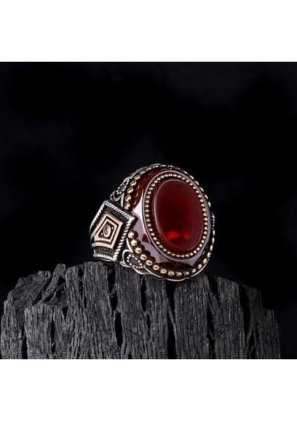 925 Ayar Gümüş Çember Akik Taşlı Oval Model Erkek Yüzük fiyatları