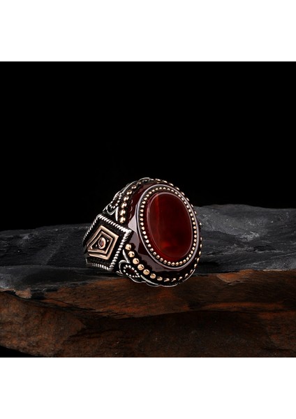 925 Ayar Gümüş Çember Akik Taşlı Oval Model Erkek Yüzük modelleri