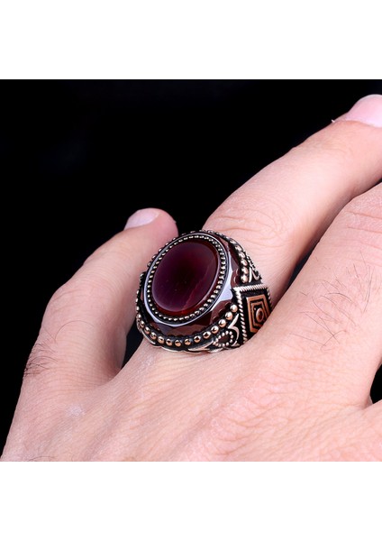 925 Ayar Gümüş Çember Akik Taşlı Oval Model Erkek Yüzük indirimleri