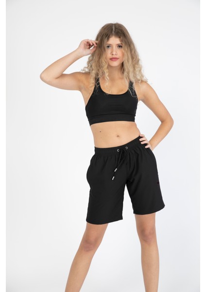 Kadın Siyah Düz Renk Iki Yan Cepli Uzun Boy Mayo Deniz Şortu fiyatları