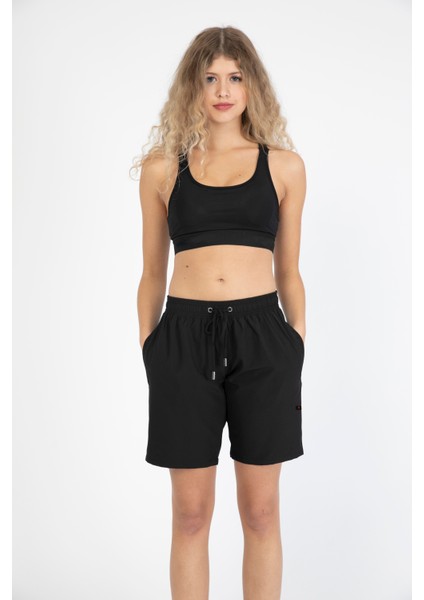Kadın Siyah Düz Renk Iki Yan Cepli Uzun Boy Mayo Deniz Şortu modelleri