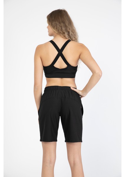 Kadın Siyah Düz Renk Iki Yan Cepli Uzun Boy Mayo Deniz Şortu fırsatları