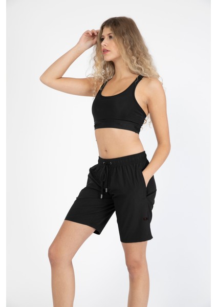 Kadın Siyah Düz Renk Iki Yan Cepli Uzun Boy Mayo Deniz Şortu indirimleri