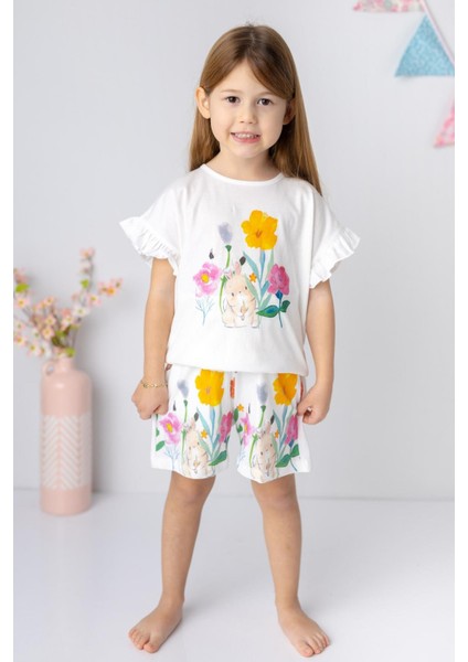 Kız Çocuk Çiçek Desenli Şort ve T-Shirt Takım