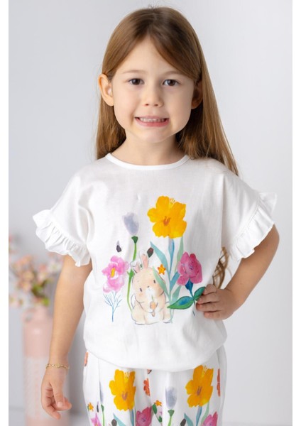 Kız Çocuk Çiçek Desenli Şort ve T-Shirt Takım