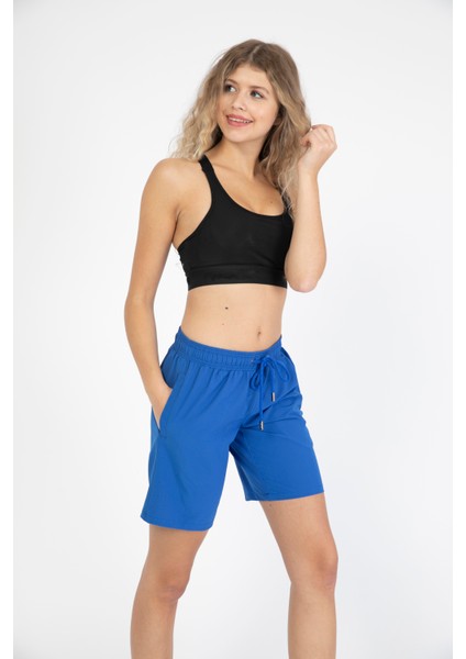 Kadın Siyah Düz Renk Iki Yan Cepli Uzun Boy Mayo Deniz Şortu