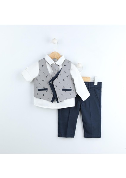 Babyhola 4'lü Kravatlı Yelek Gömlek Pantolon Erkek Bebek Çocuk Bayramlık Alt Üst Takım Elbise 15061