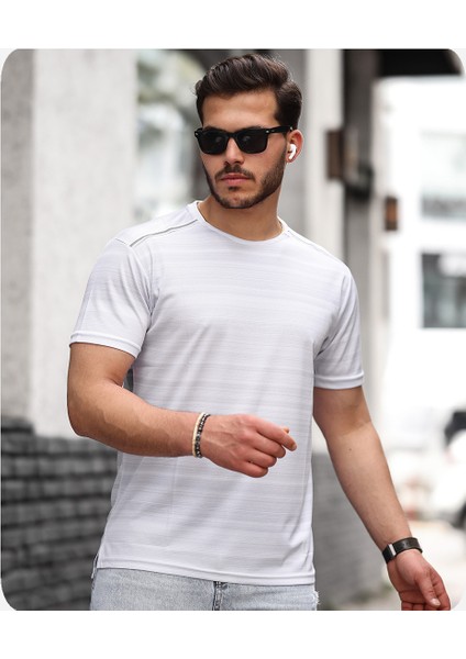 Mens Style Reflektör Şeritli Çizgili Spor T-Shirt