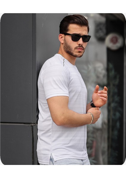 Mens Style Reflektör Şeritli Çizgili Spor T-Shirt