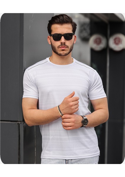 Mens Style Reflektör Şeritli Çizgili Spor T-Shirt