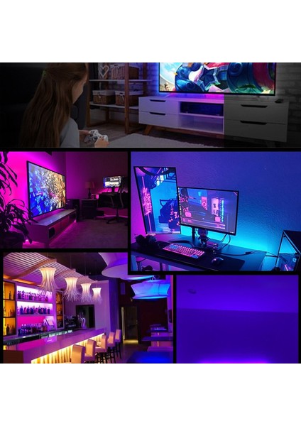 5 Metre Animasyonlu Tak Çalıştır Kumandalı Rgb Şerit Işık Aydınlatma 5 Metre-Yapışkan Set Ultra